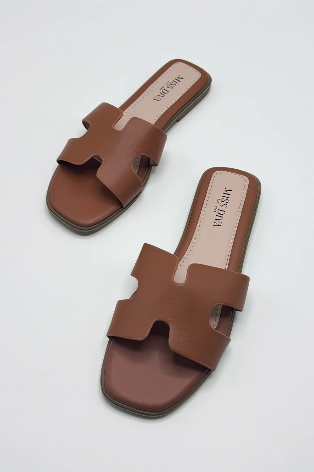 California Faux Leather Open Toe Flat Slider in Tan Matt - Image 5