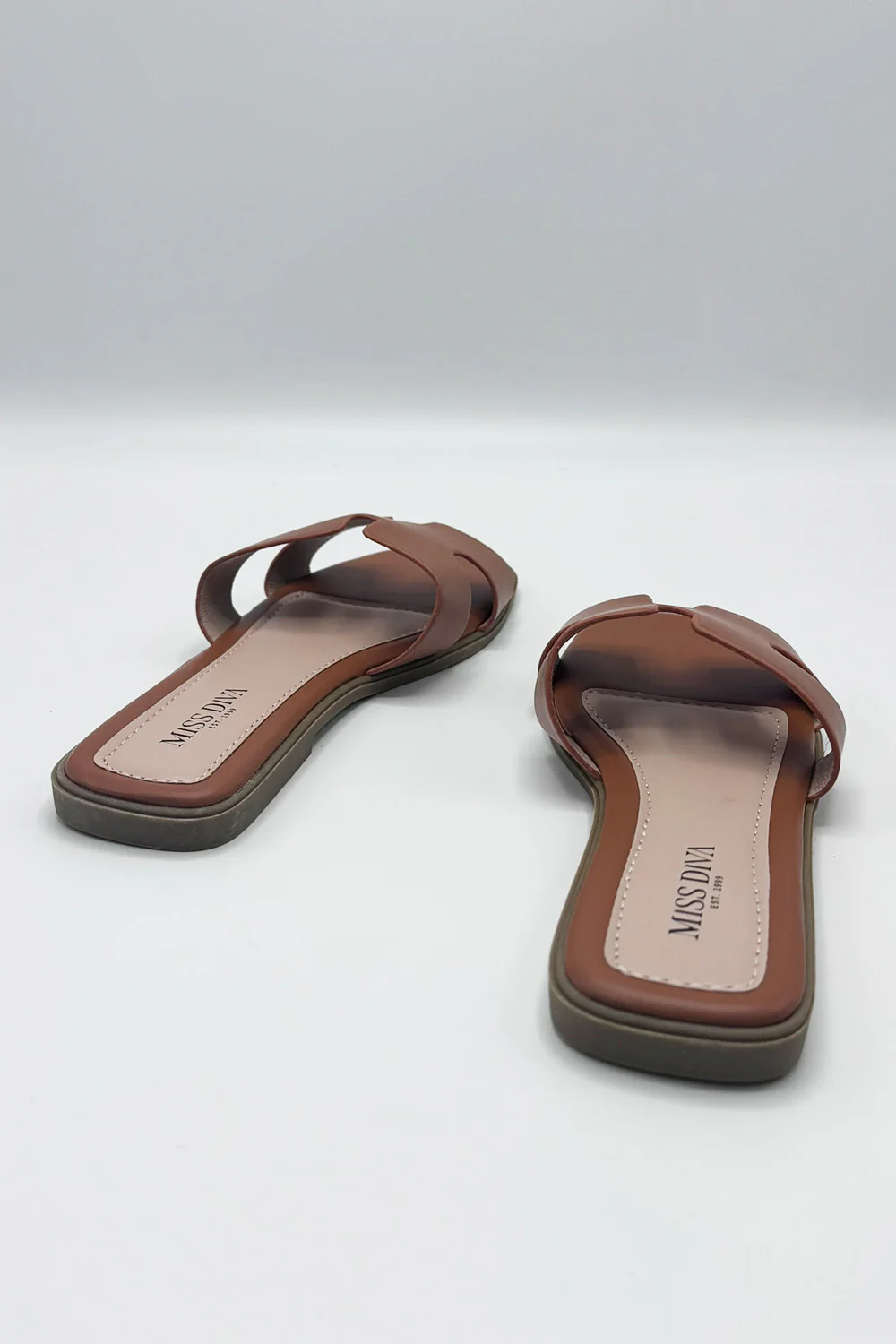 California Faux Leather Open Toe Flat Slider in Tan Matt - Image 8
