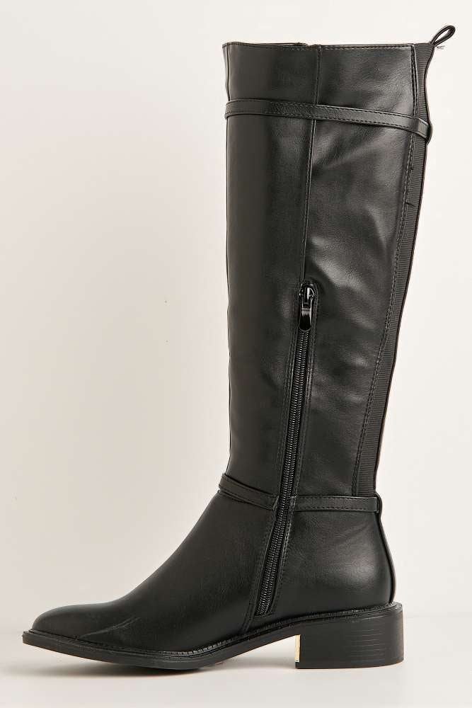 Calista 2 Buckle Strap Low Heel Calf Boots in Black - Image 5
