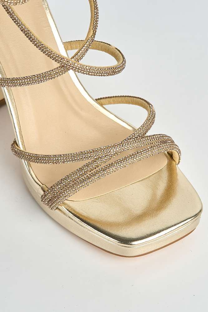 Callista Platform Block Diamante Strappy Heels in Gold - Image 5