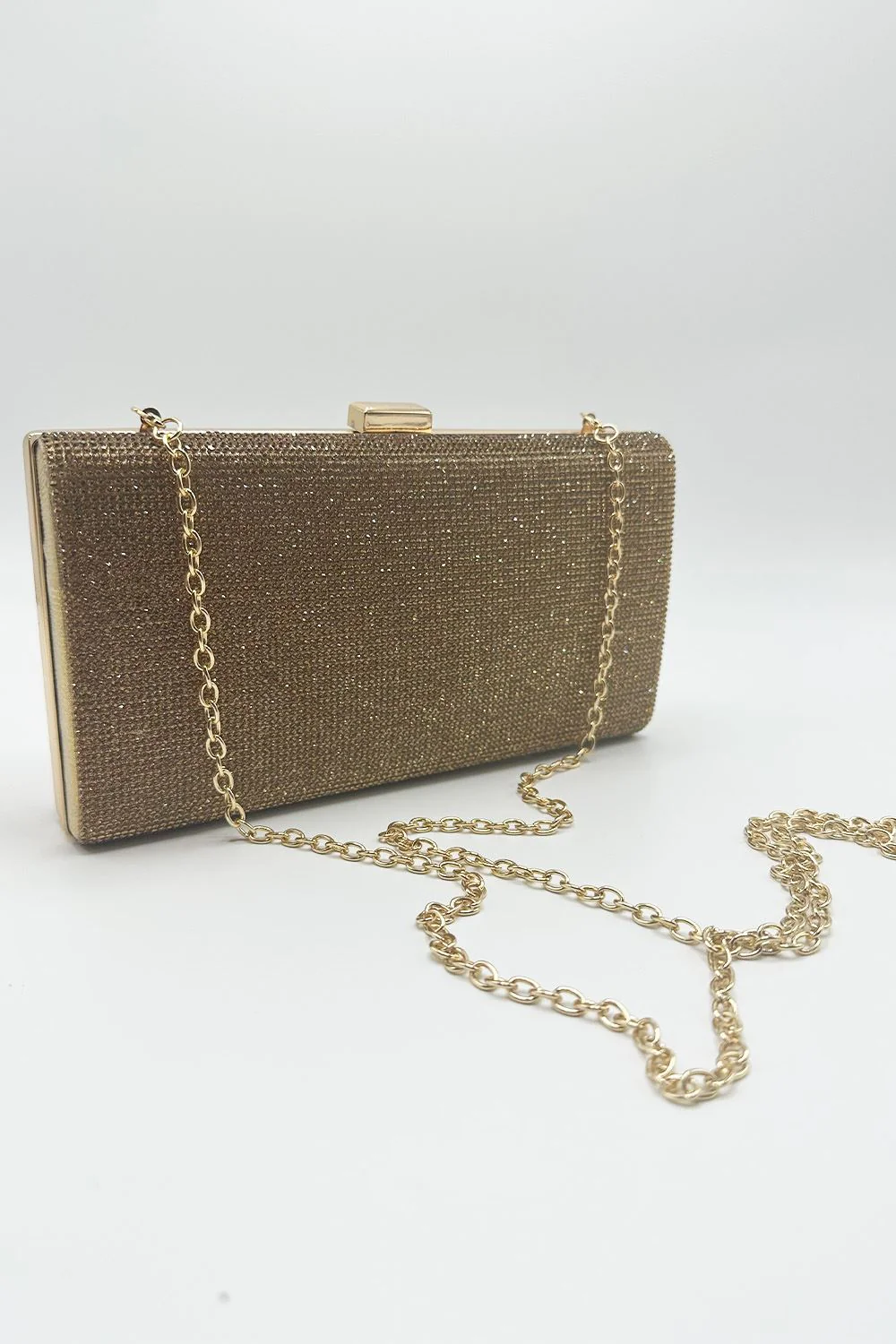 Carna Diamante Embellished Rectangle Clutch Bag in Gold - Image 3