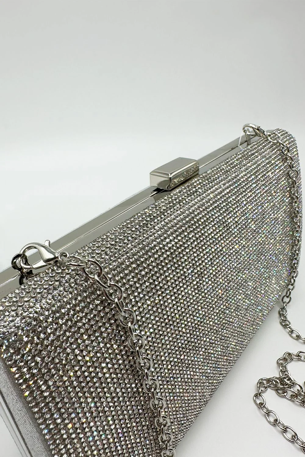Carna Diamante Embellished Rectangle Clutch Bag in Silver - Image 2