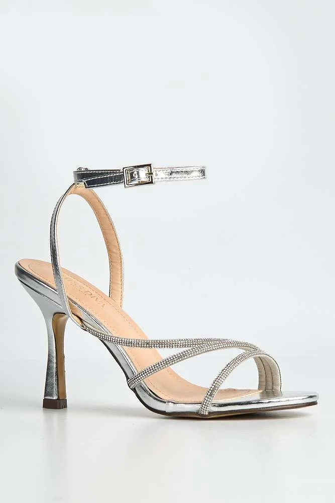 Carra Diamante Embellished Ankle Strap Sandals in Silver - Image 4