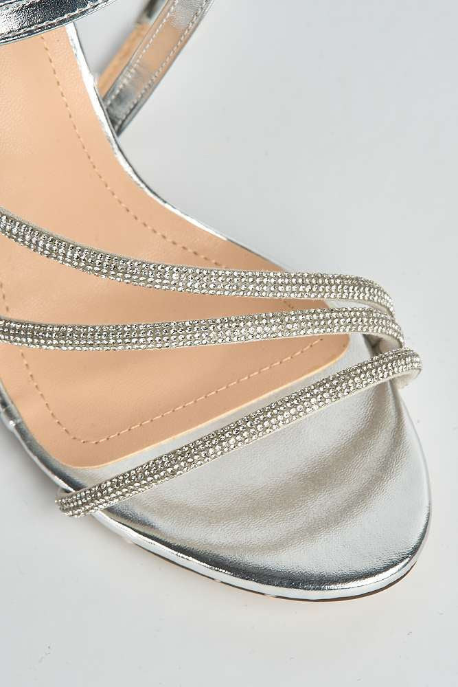 Carra Diamante Embellished Ankle Strap Sandals in Silver - Image 5