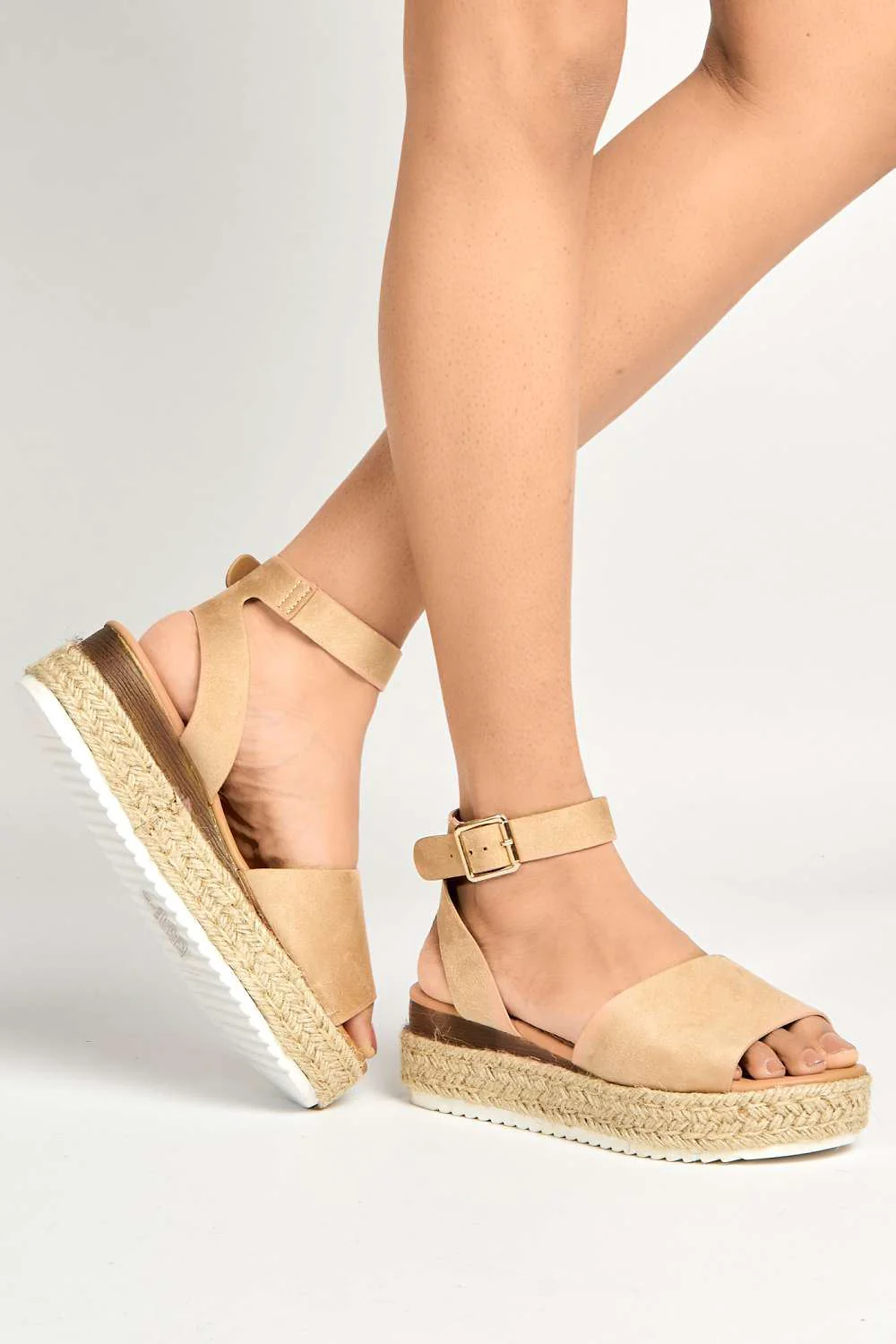 Casey Espadrille Flatform Sandals in Nude Suede