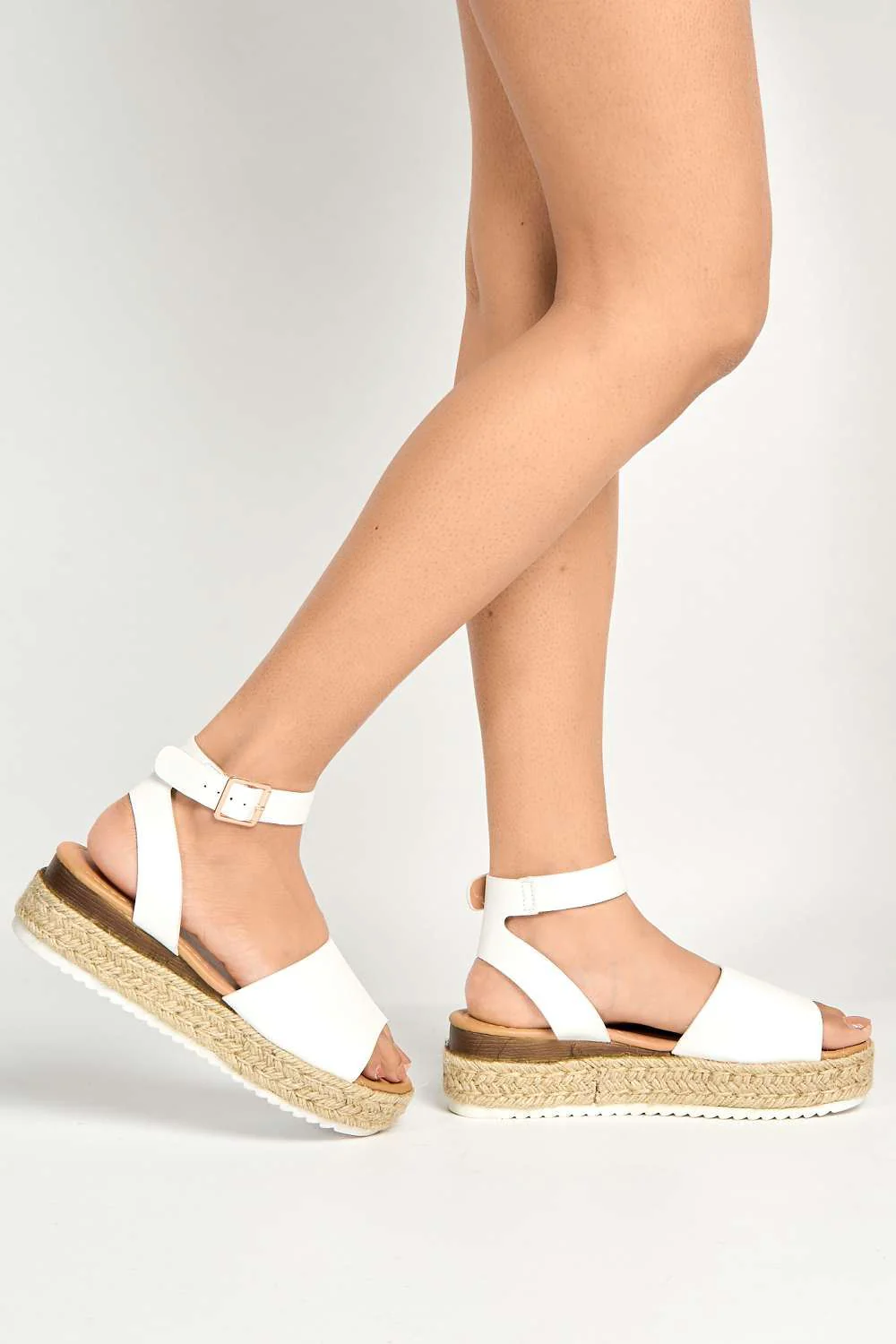 Casey Espadrille Flatform Sandals in White Matt - Image 2