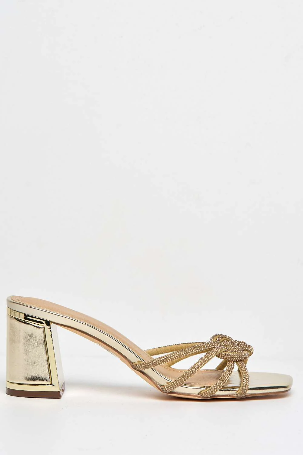 Casia Diamante Embellished Square Toe Heeled Mules in Gold - Image 5