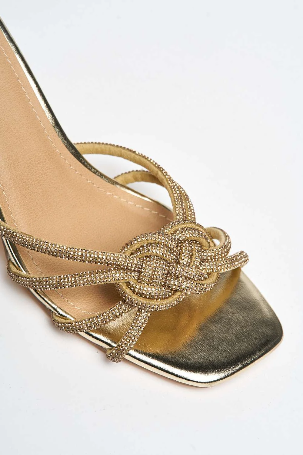 Casia Diamante Embellished Square Toe Heeled Mules in Gold - Image 6