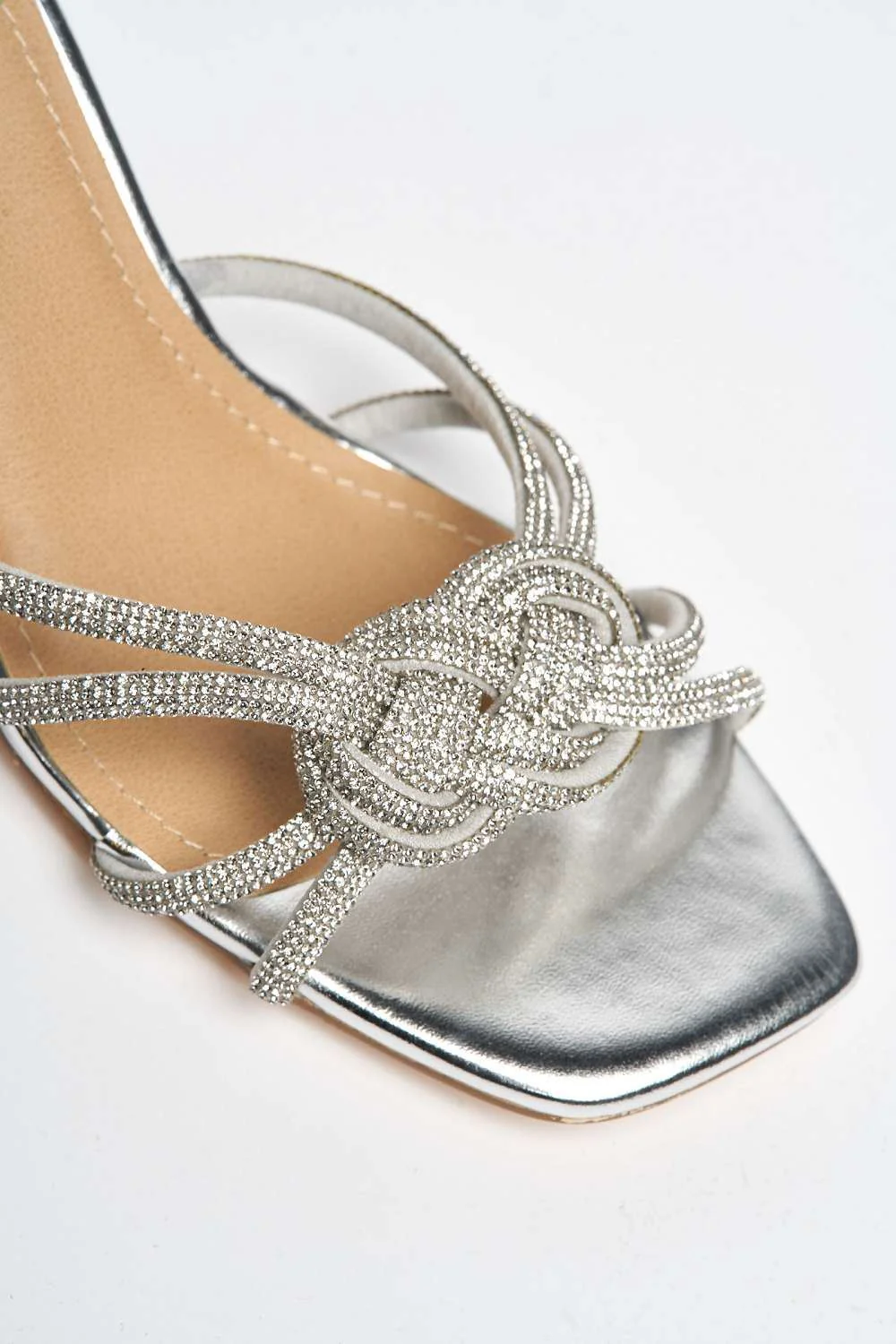 Casia Diamante Embellished Square Toe Heeled Mules in Silver - Image 6