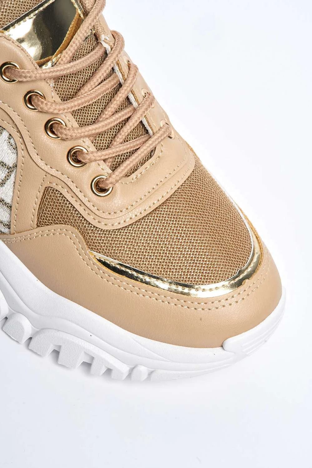 Castelo Knit & Text Detail Chunky Trainer in Khaki - Image 6