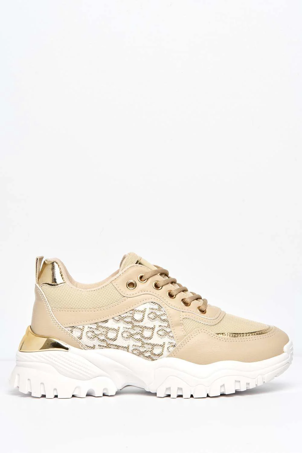 Castelo Knit & Text Detail Chunky Trainer in Nude - Image 5