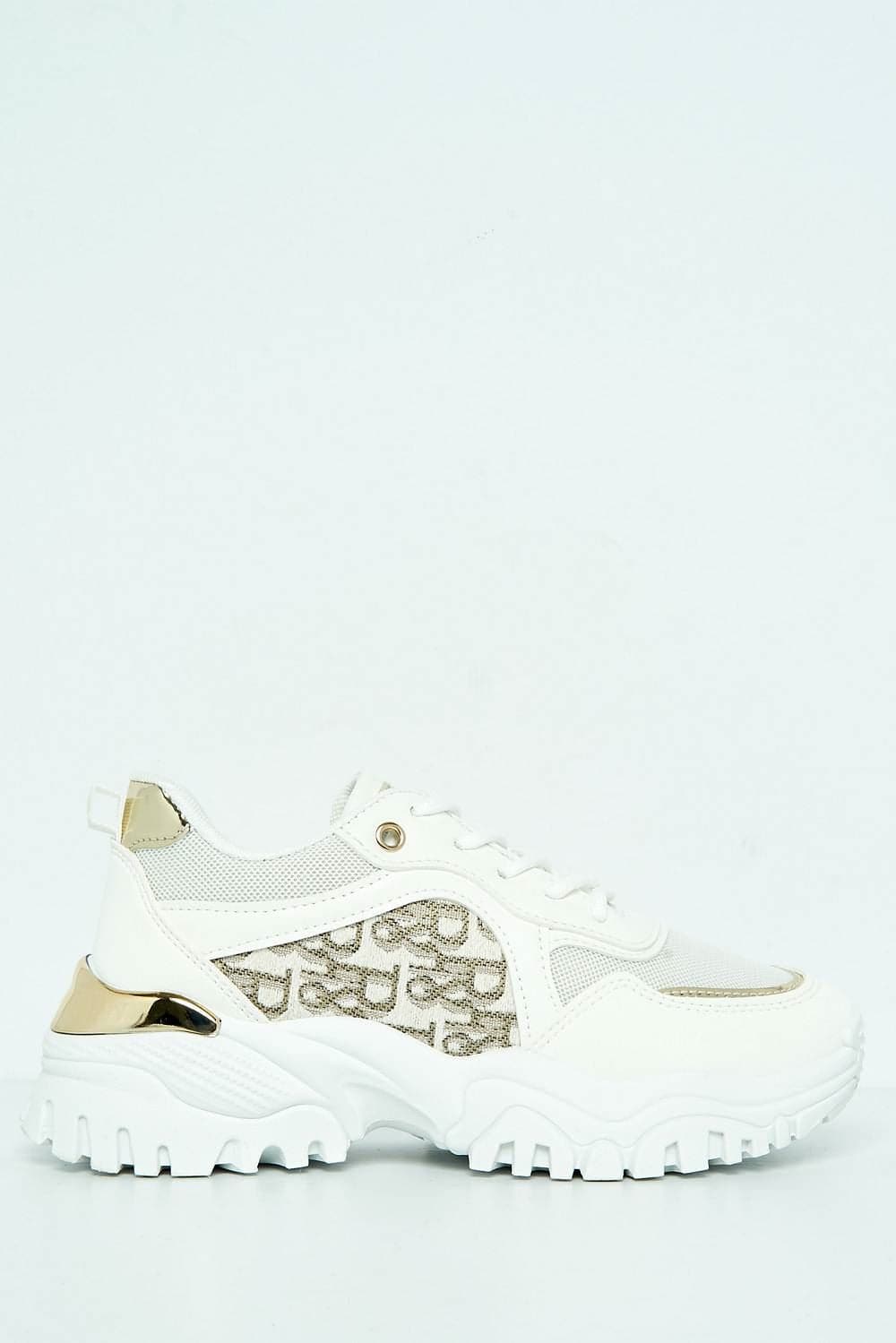 Castelo Knit & Text Detail Chunky Trainer in White - Image 4