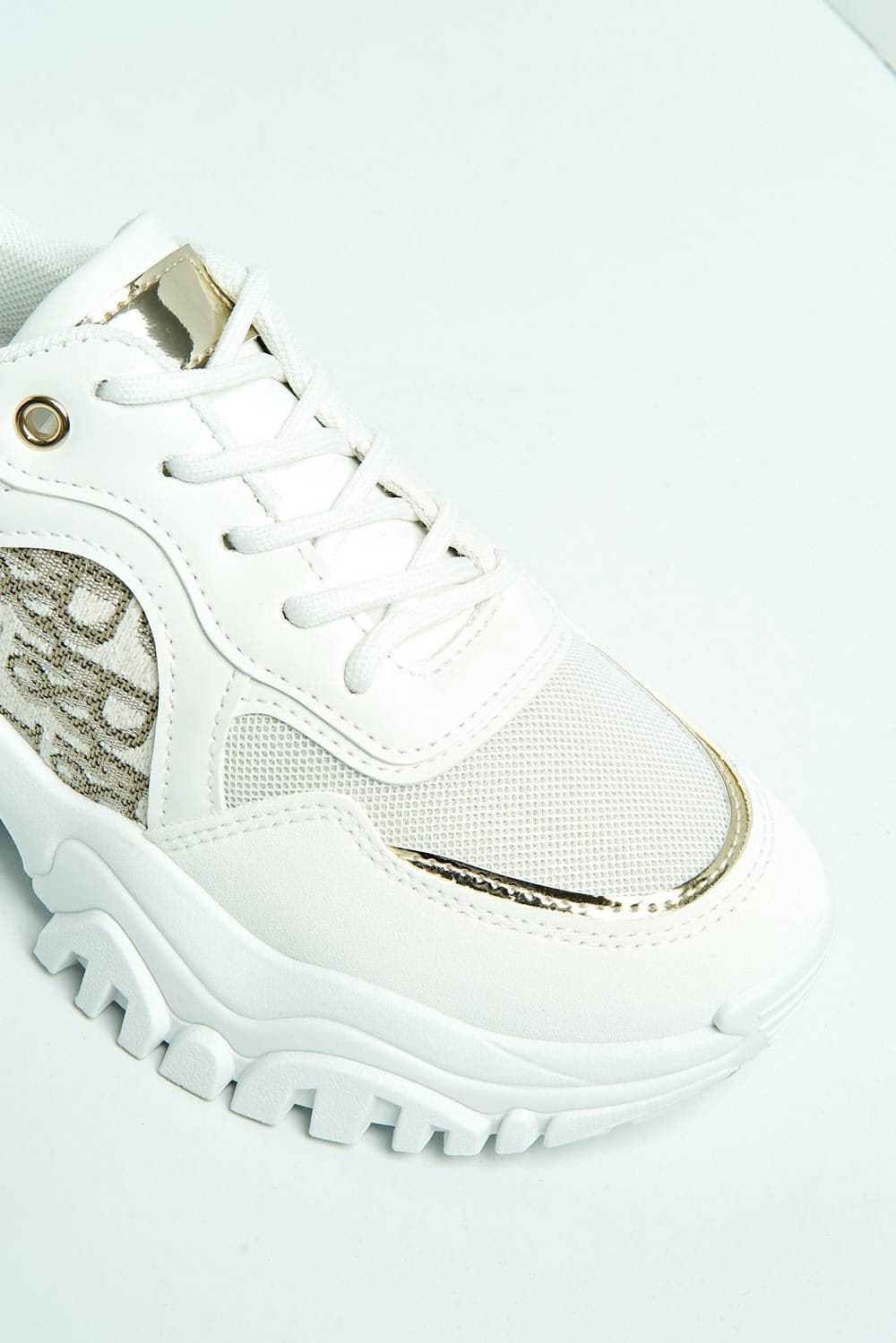 Castelo Knit & Text Detail Chunky Trainer in White - Image 5