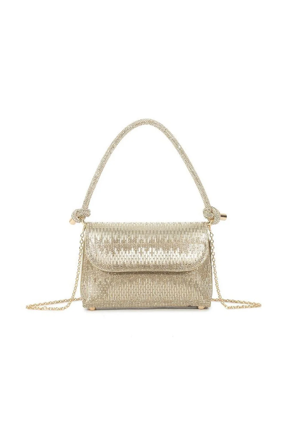 Cecily Diamante & Crystal Embellished Handle Bag in Gold