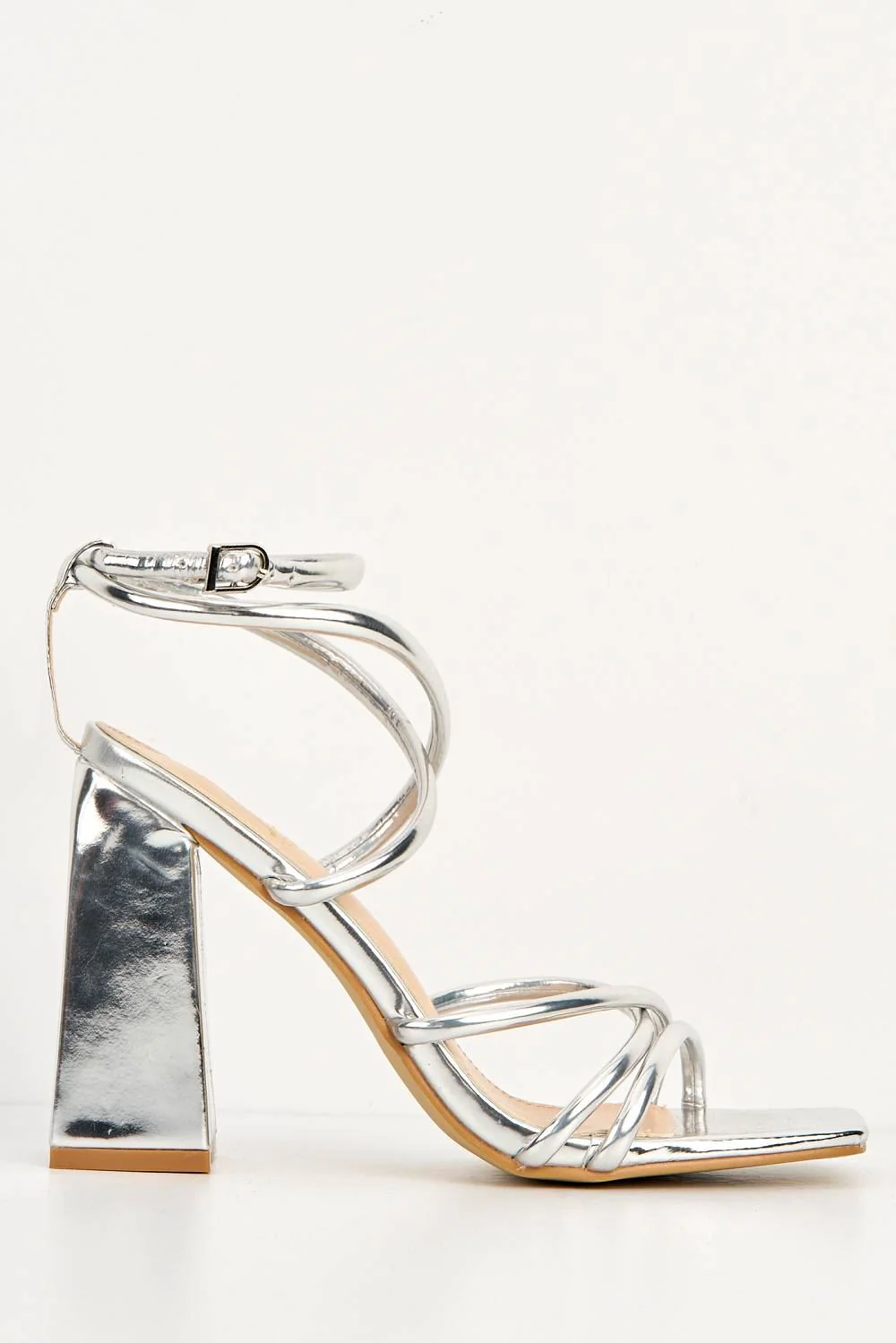 Chania Thick Strappy Block Heel Sandal in Silver - Image 4