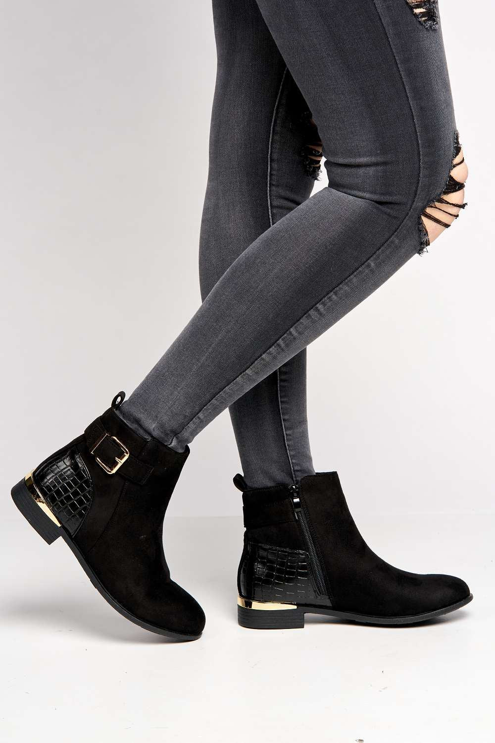 Chasie Low Block Heel Ankle Boots in Black Suede