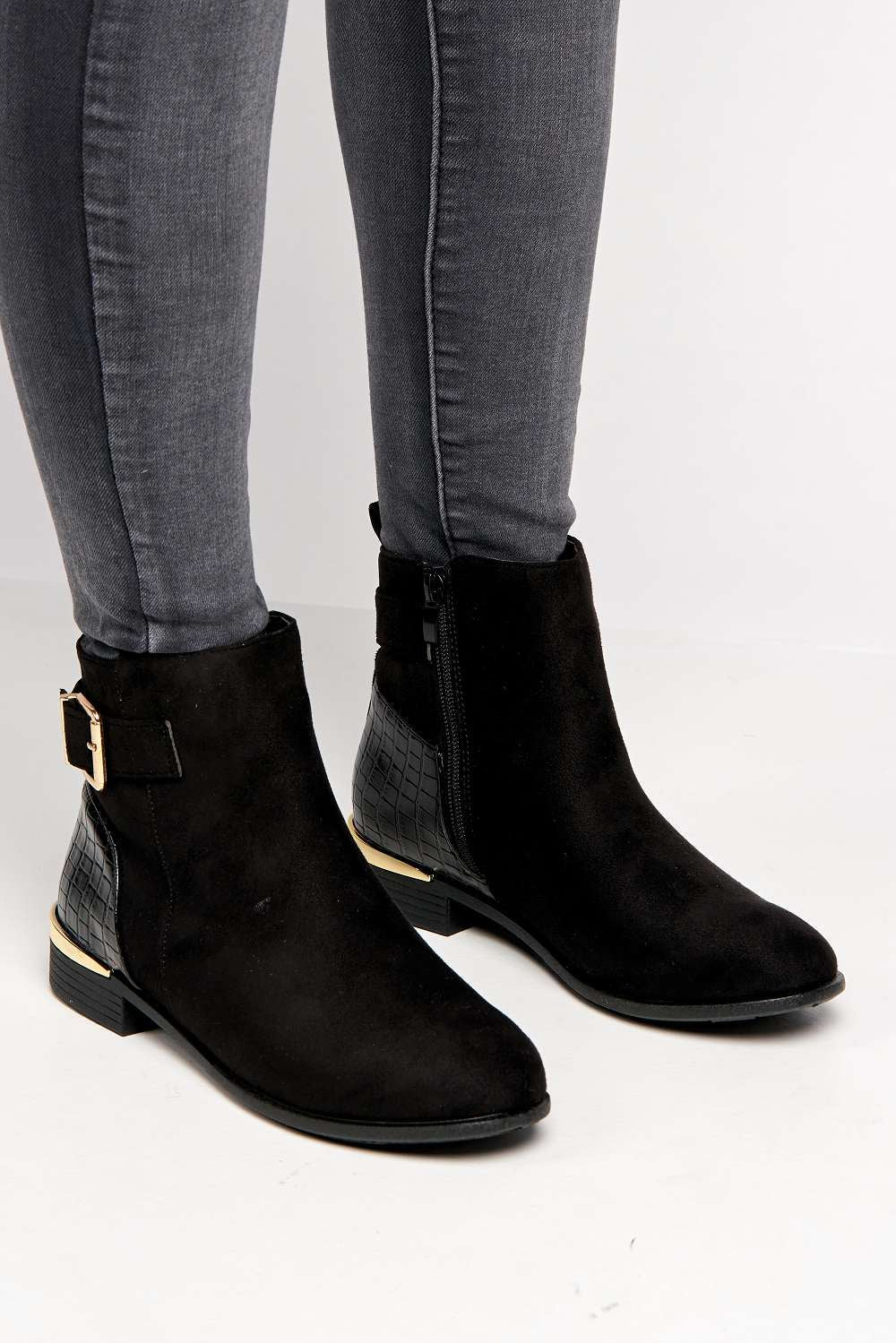 Chasie Low Block Heel Ankle Boots in Black Suede - Image 2