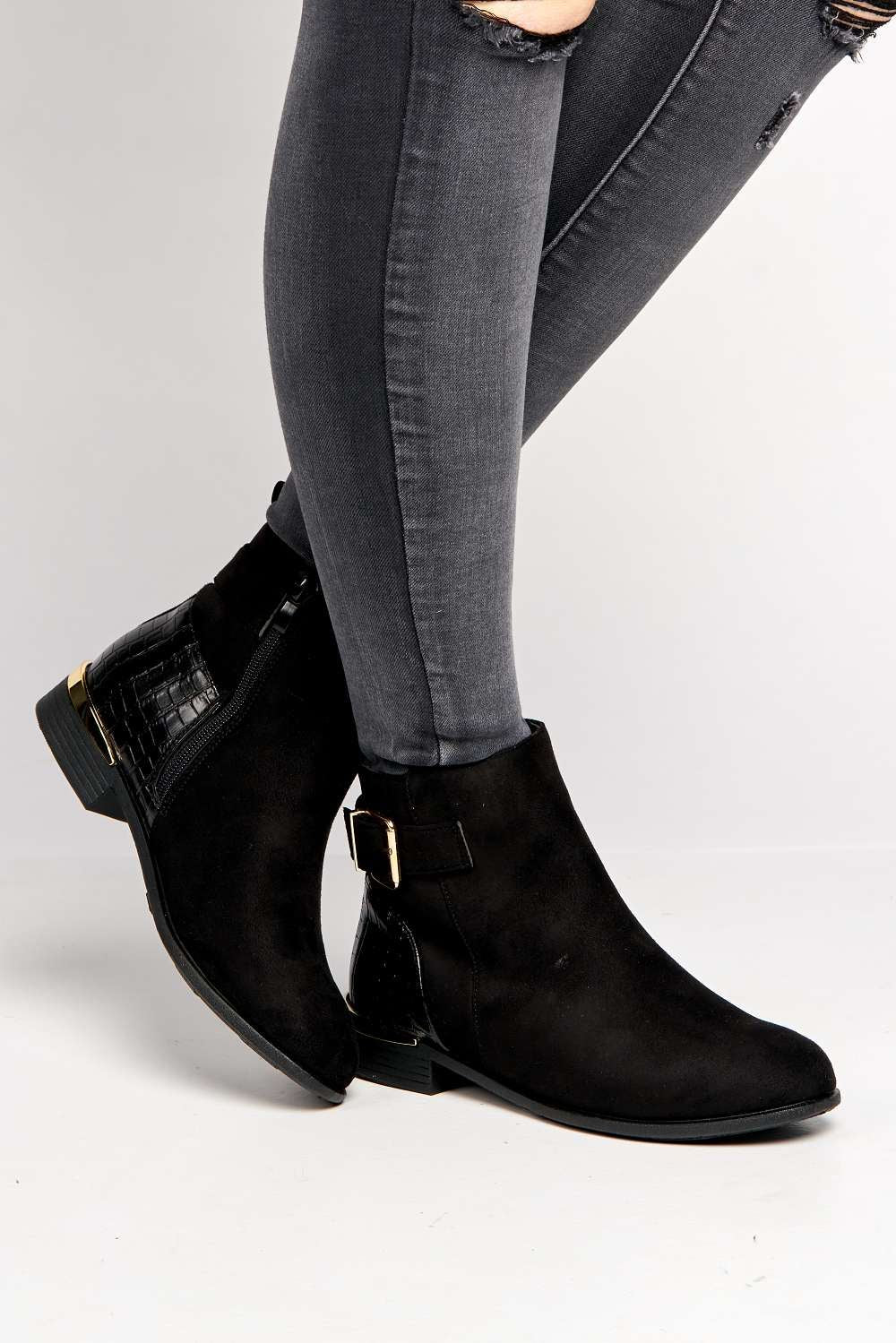 Chasie Low Block Heel Ankle Boots in Black Suede - Image 3