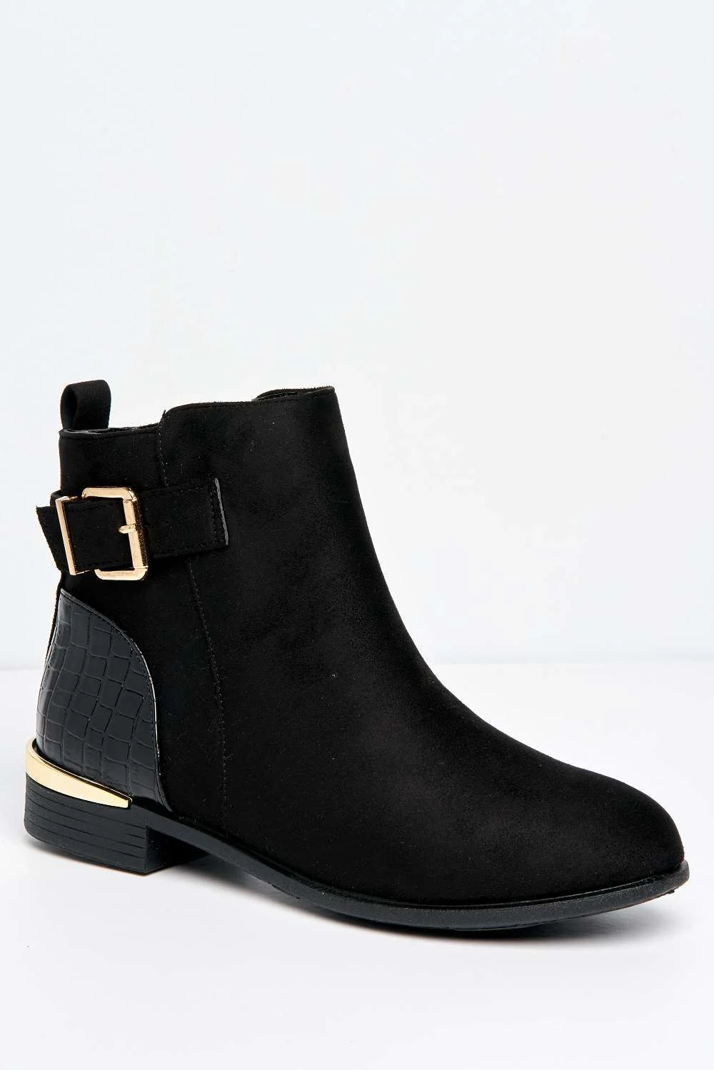 Chasie Low Block Heel Ankle Boots in Black Suede - Image 4