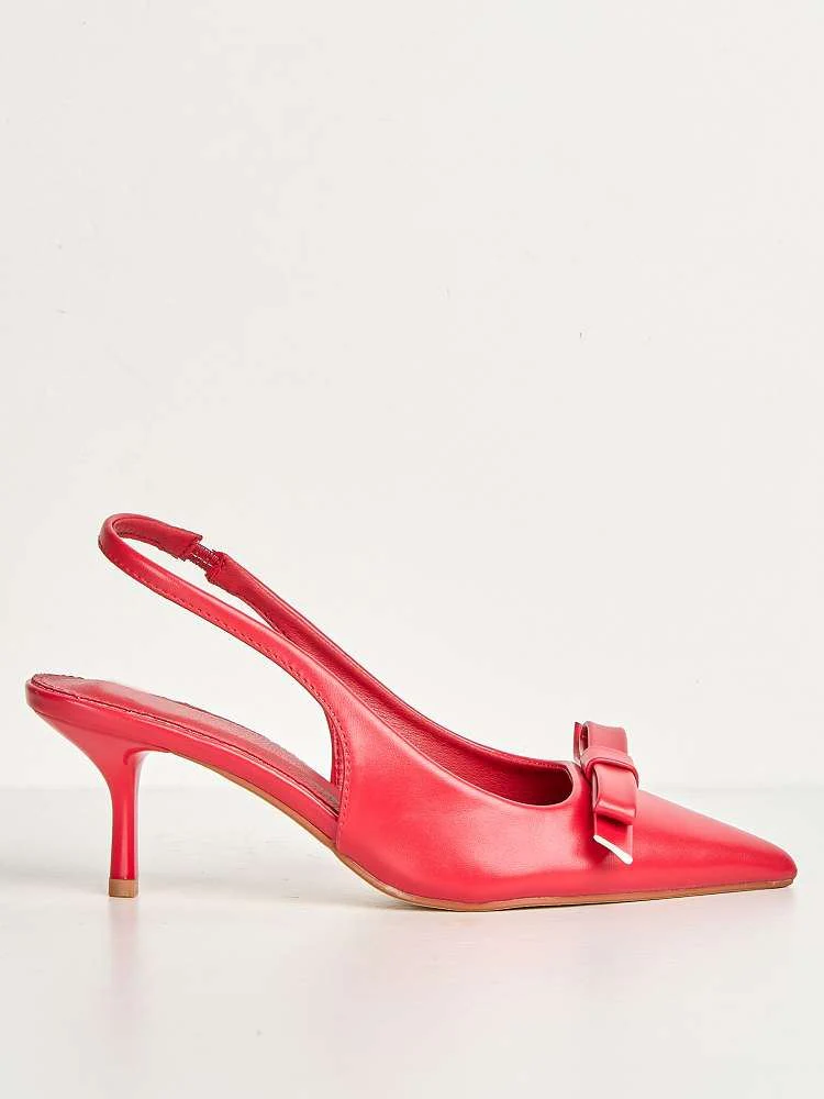 Cheri Bow Detail Kitten Heel Slingback Court Shoes in Red - Image 6