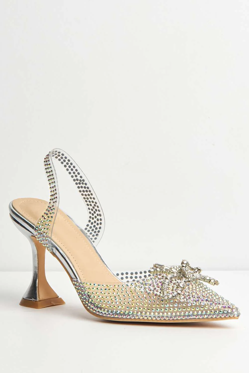 Chilla Diamante Embellished Sling Back Court Shoes in Clear - Image 4