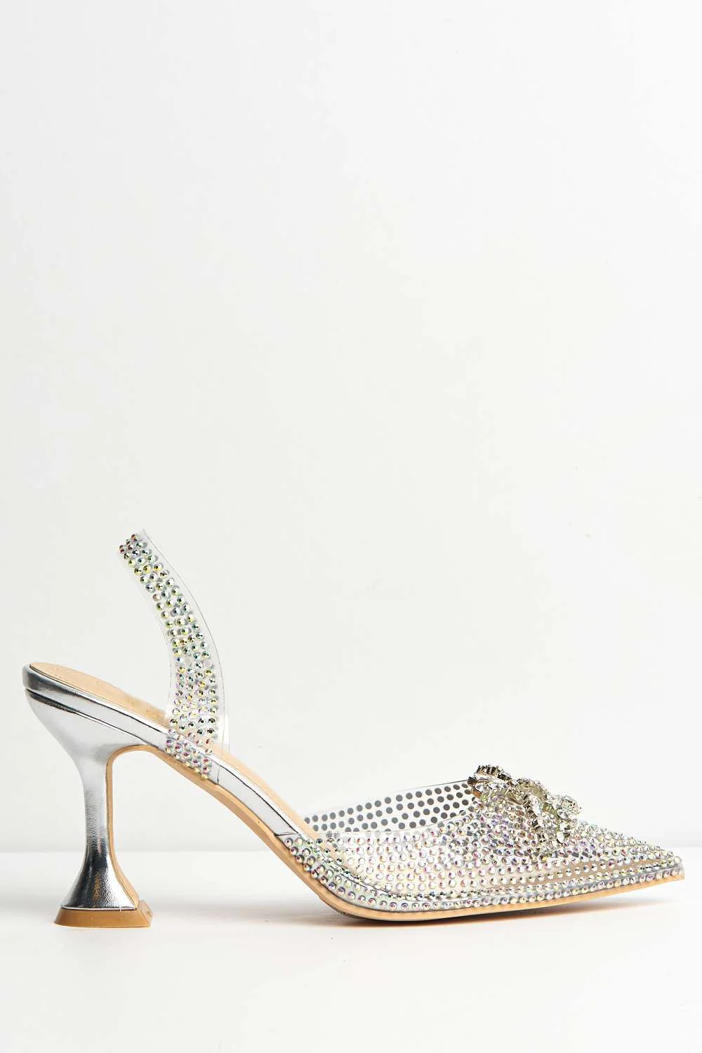 Chilla Diamante Embellished Sling Back Court Shoes in Clear - Image 5
