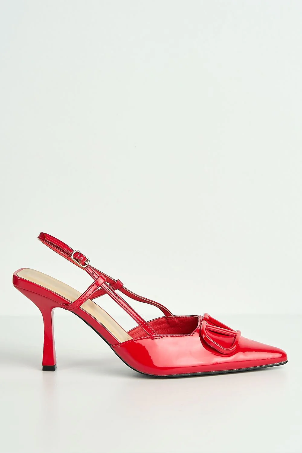 Cia Brooch Detail Slingback Court Shoes in Red - Image 5