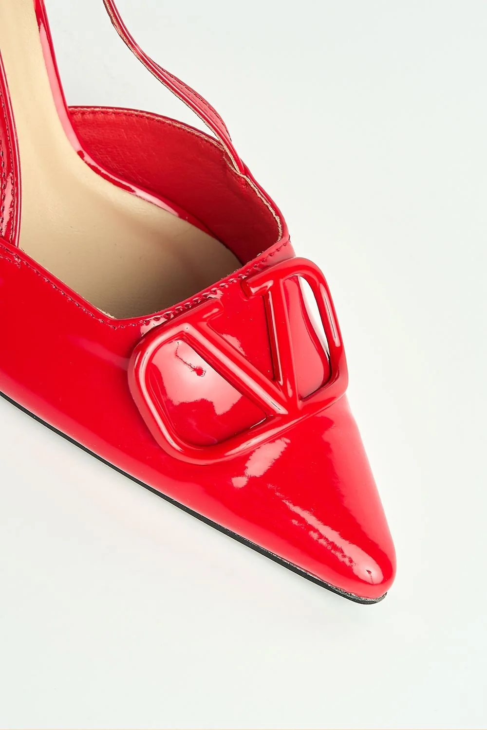 Cia Brooch Detail Slingback Court Shoes in Red - Image 6