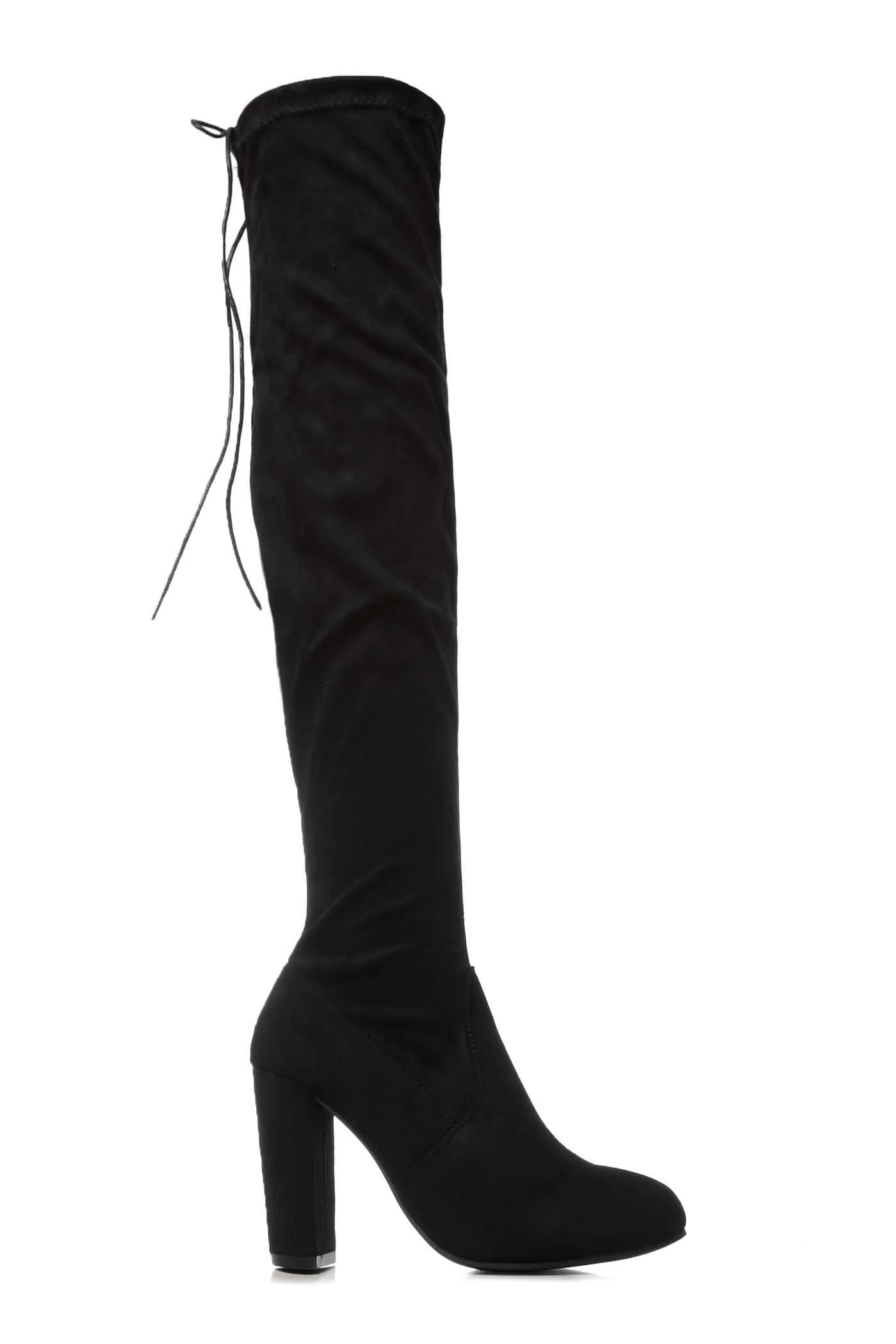 Cinda Block Heel Slim Over Knee Boot In Black Suede - Image 4
