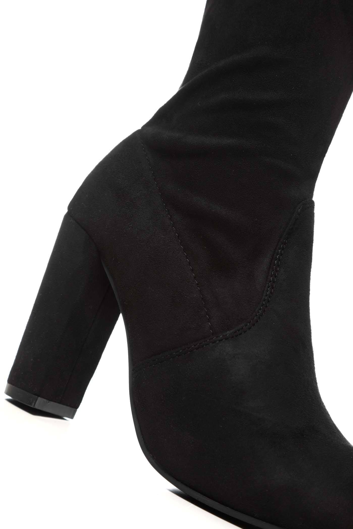 Cinda Block Heel Slim Over Knee Boot In Black Suede - Image 5