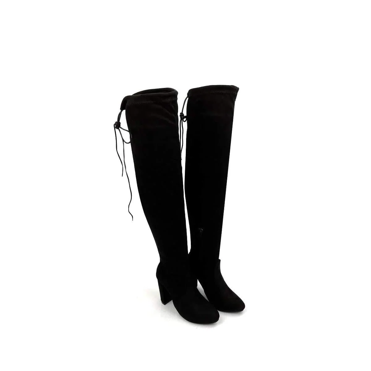 Cinda Block Heel Slim Over Knee Boot In Black Suede - Image 9