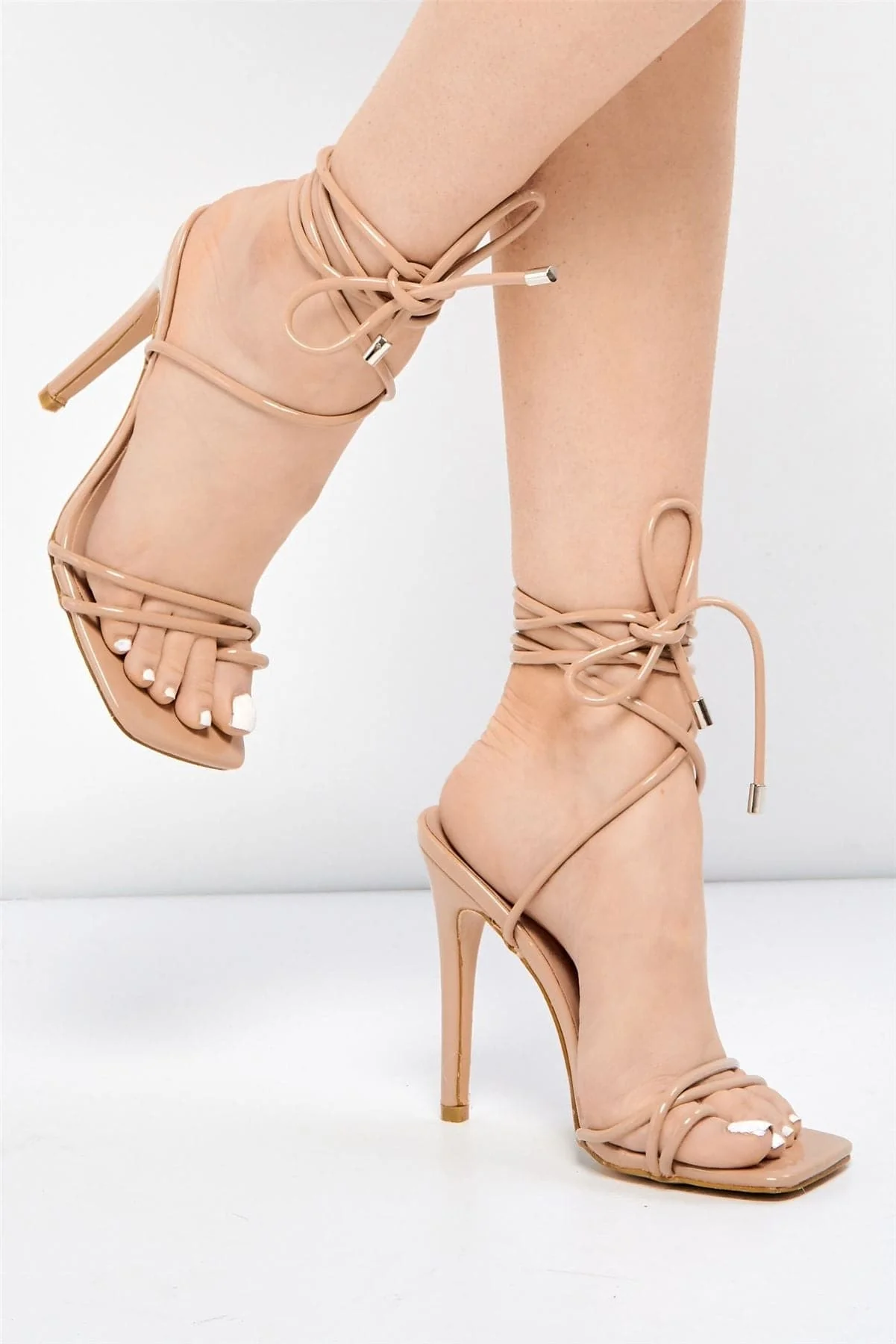 Ciri Square-toe Lace-up Heels in Mocha - Image 3