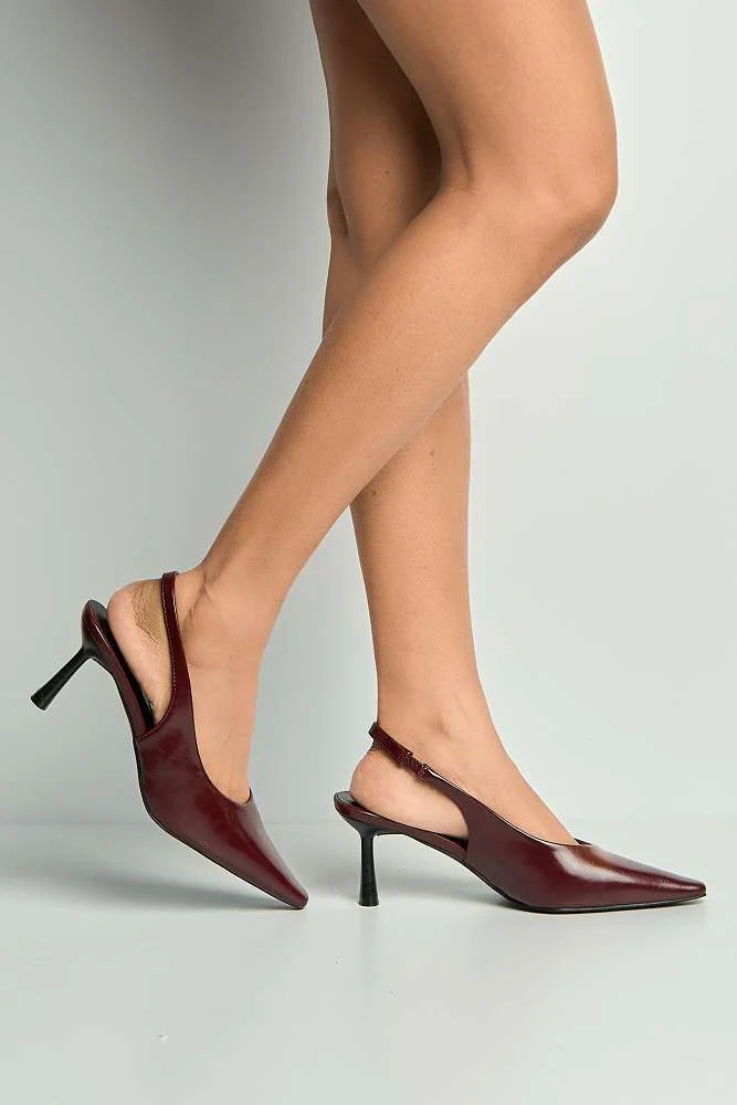 Cittali Pointed Toe Low Heel Slingback Court Shoes in Wine - Image 3