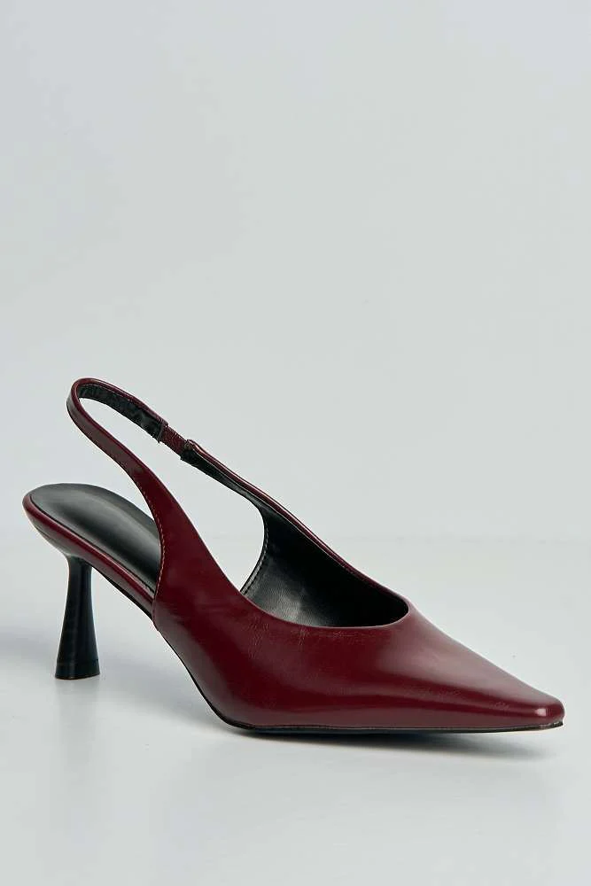 Cittali Pointed Toe Low Heel Slingback Court Shoes in Wine - Image 4