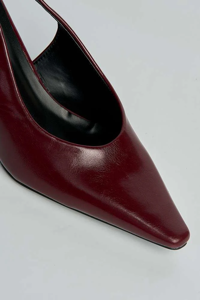 Cittali Pointed Toe Low Heel Slingback Court Shoes in Wine - Image 5