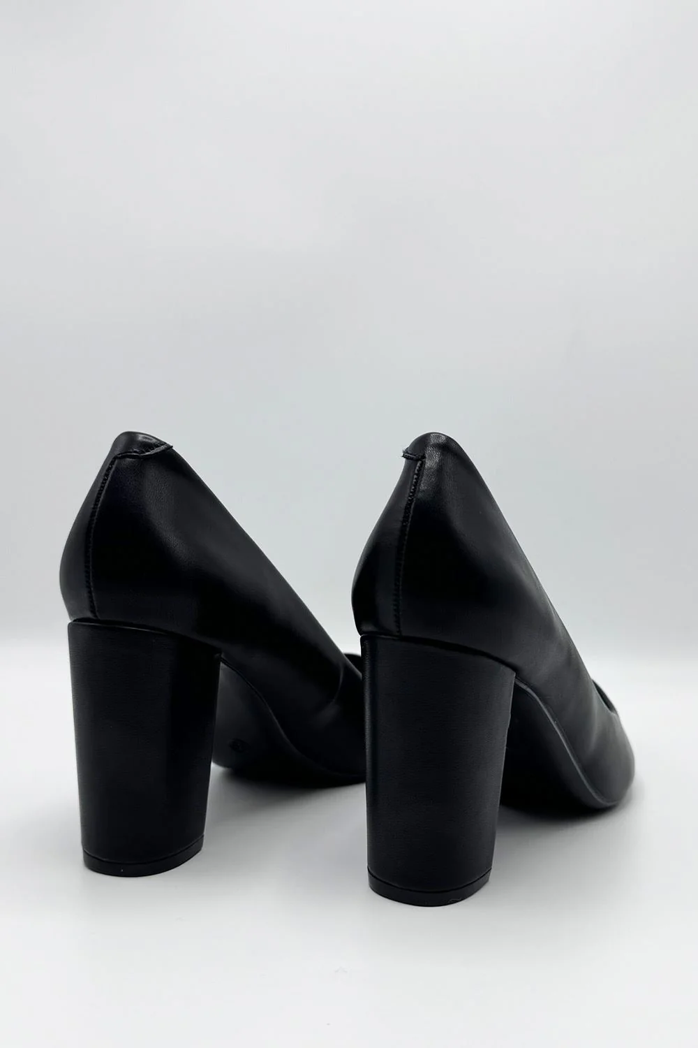 Clara Block Heel Pointed Toe Court Shoes in Black Matt - Image 4