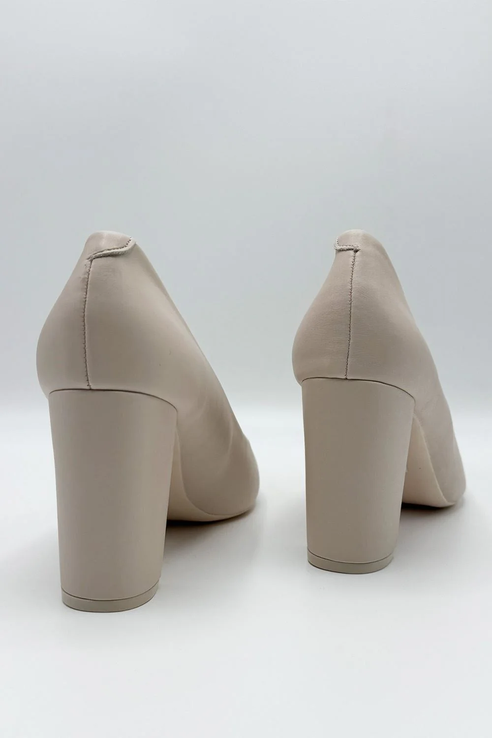 Clara Block Heel Pointed Toe Court Shoes in Nude Matt - Image 4