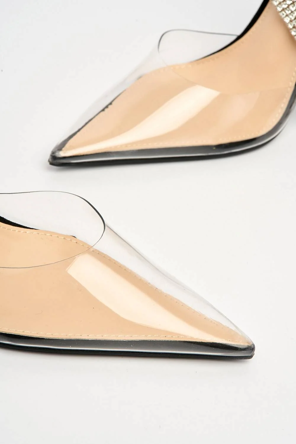 Classy Perspex Diamante Strap Buckle Pointed Toe Mule in Black - Image 6