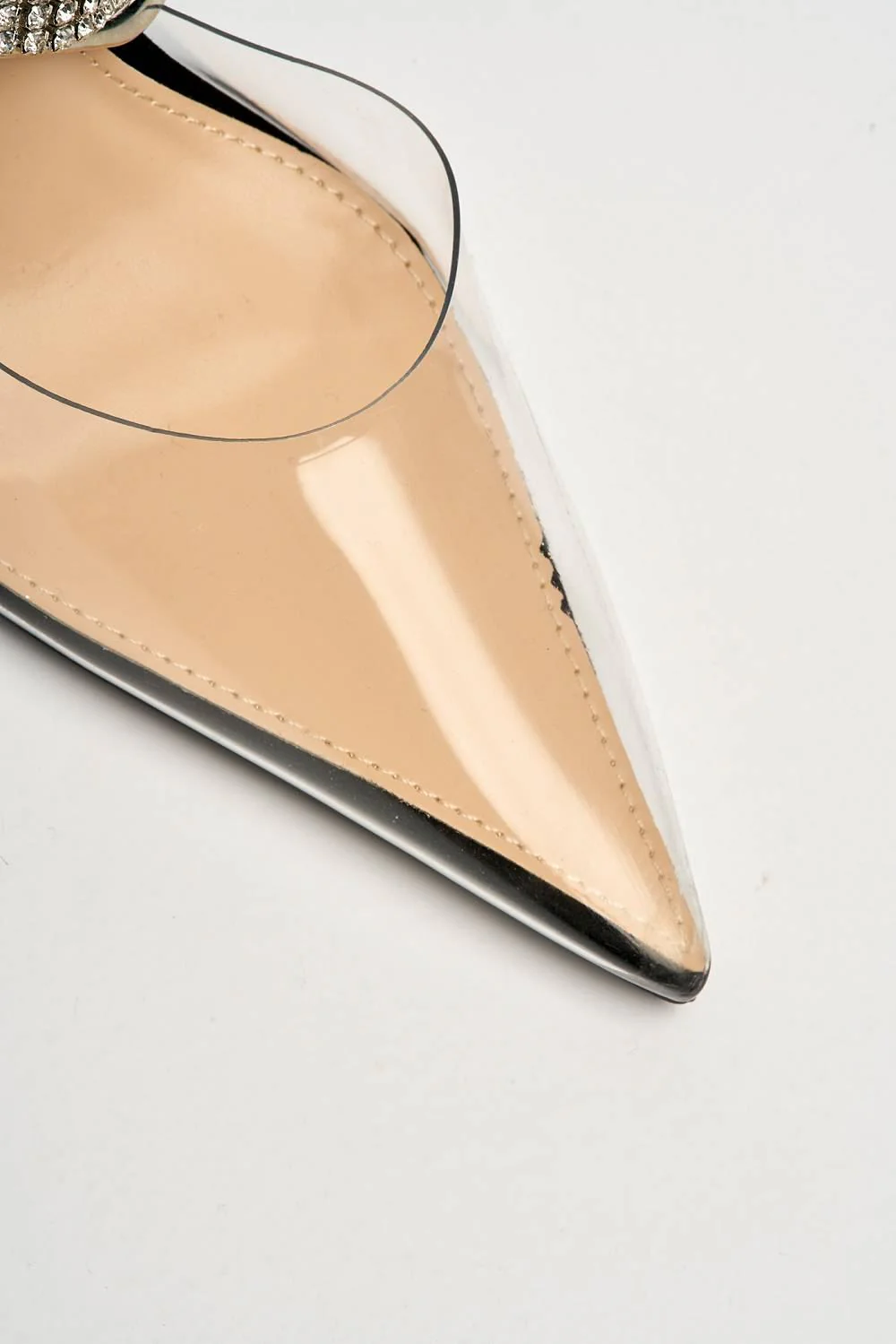 Classy Perspex Diamante Strap Buckle Pointed Toe Mule in Black - Image 7