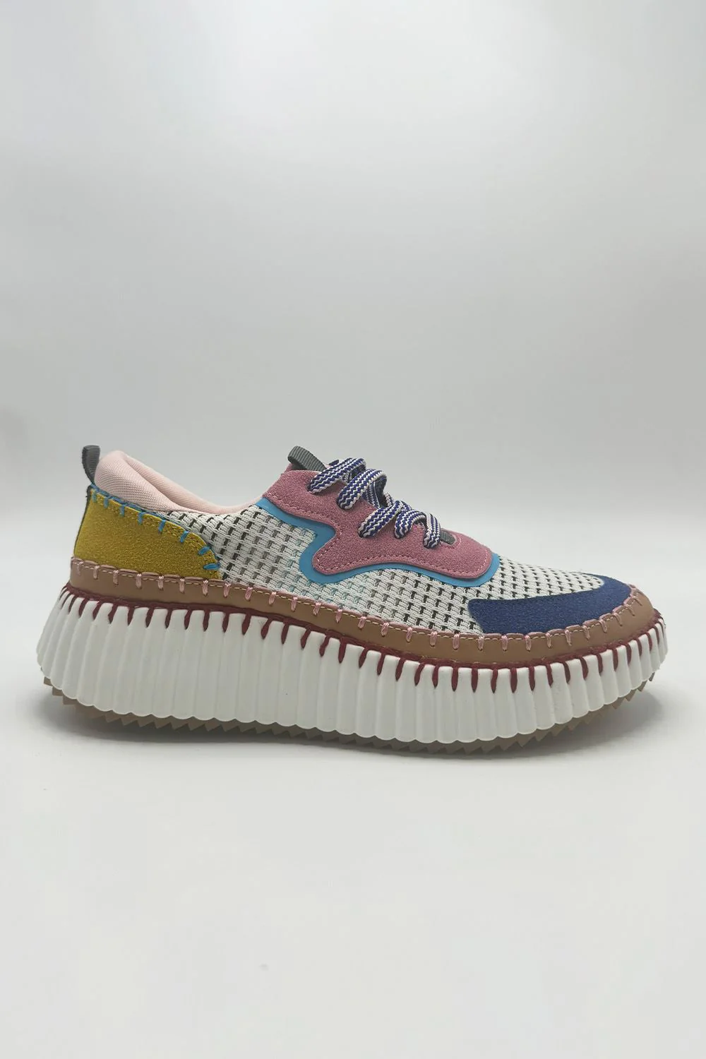 Claudette Patch Detail Lace Up Trainers in Pink - Image 2