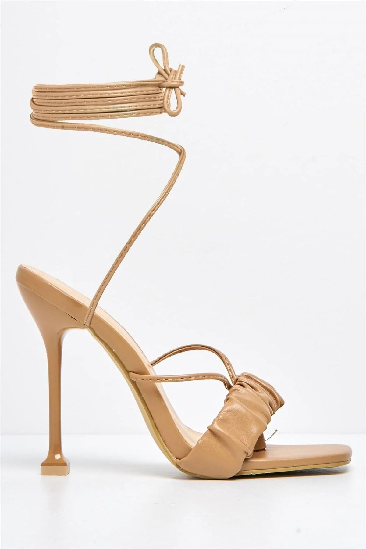 Coco Ruched Band Lace-up Heels in Mocha - Image 4