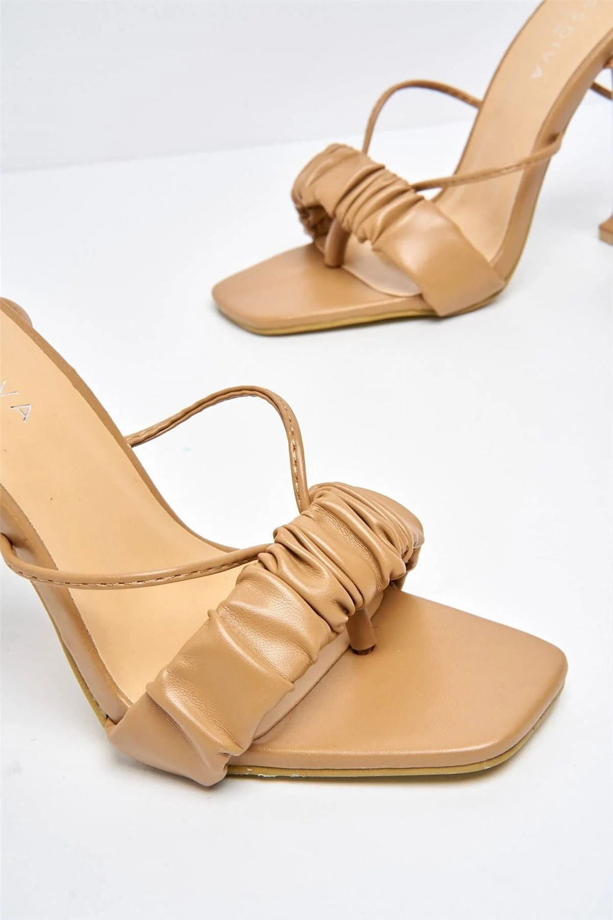Coco Ruched Band Lace-up Heels in Mocha - Image 5