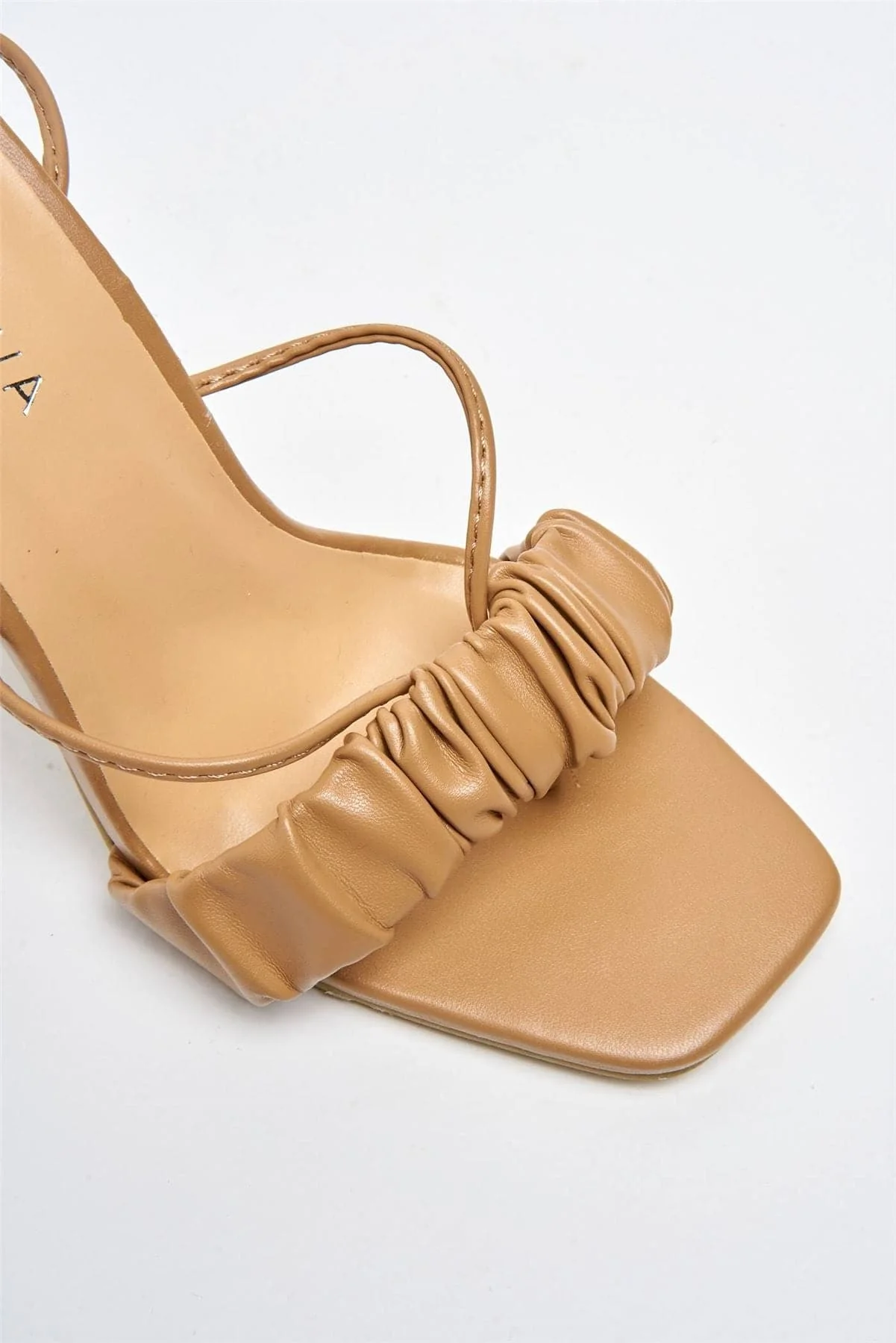 Coco Ruched Band Lace-up Heels in Mocha - Image 6