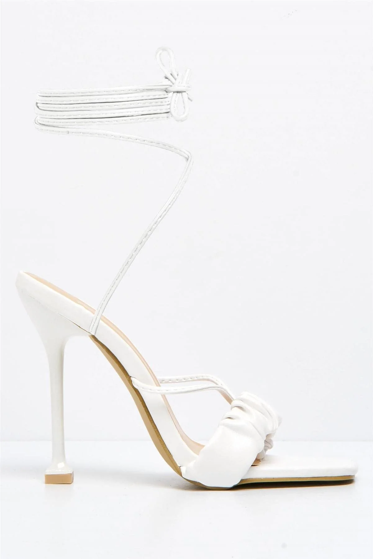 Coco Ruched Band Lace-up Heels in White - Image 4