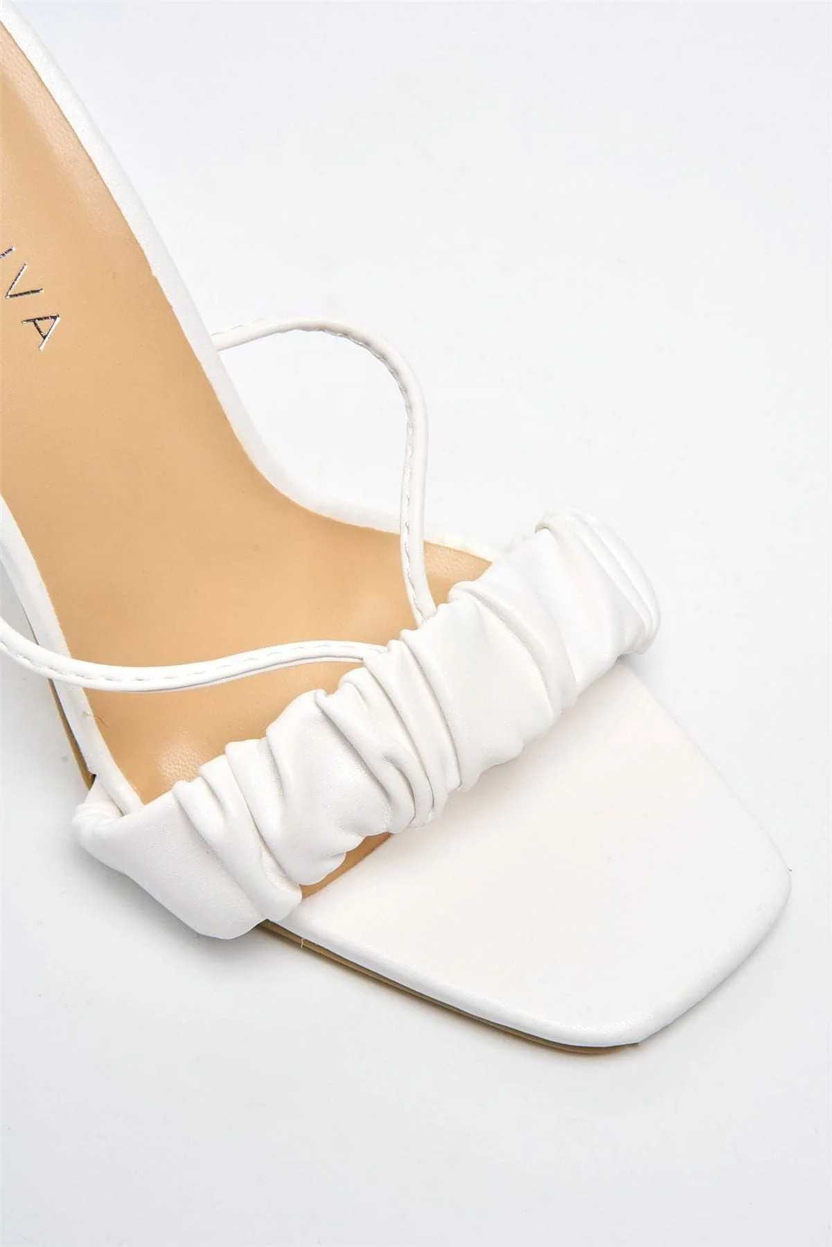 Coco Ruched Band Lace-up Heels in White - Image 6