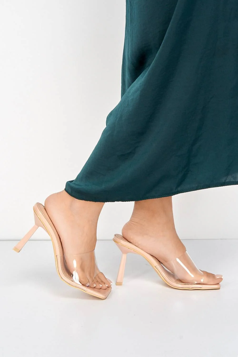 Coimbra Perspex Band Slanted Heel Mule in Nude - Image 3