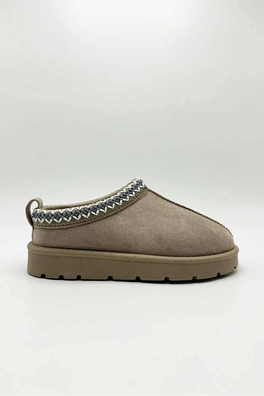 Sigrid Embroidered Faux Fur Lining Slippers in Mushroom - Image 6