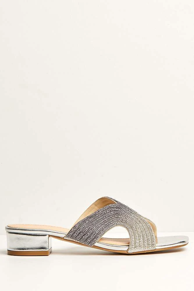 Cordelia 5 Diamante Single Band Block Heel Mule in Silver - Image 5