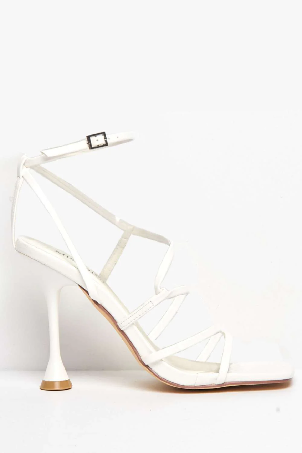 Courtney Strappy Heeled Sandals in White Matt - Image 4