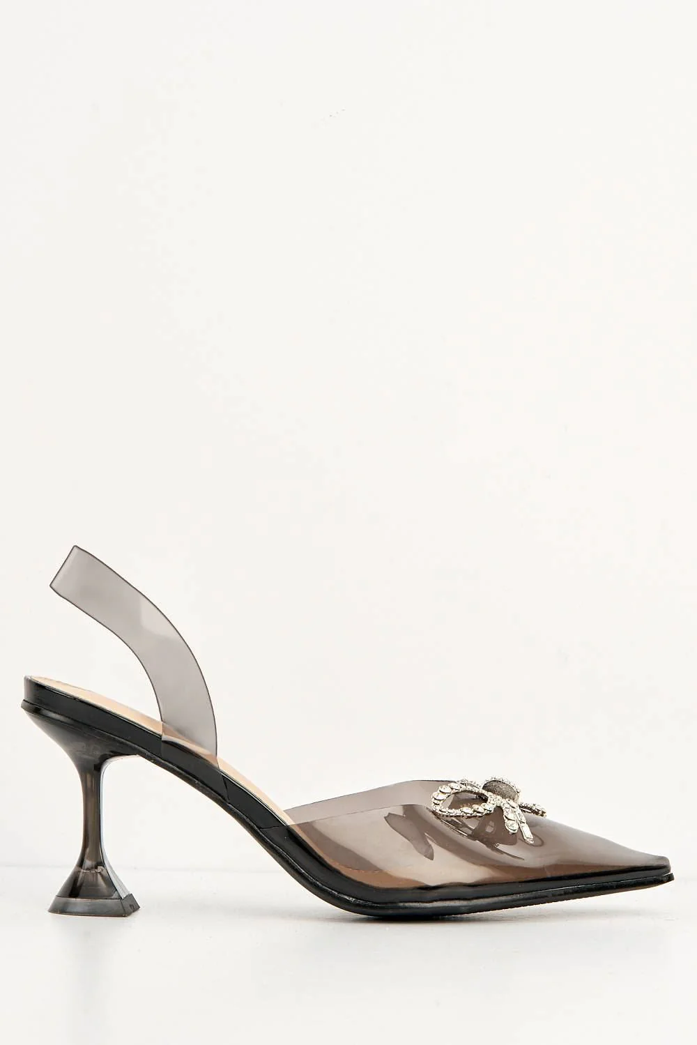 Cristallo Diamante Bow Perspex Court Shoes in Black - Image 4